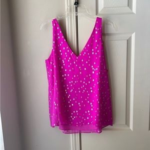 Lilly Pulitzer, medium silk, V-neck, pink and metallic top. NWT.